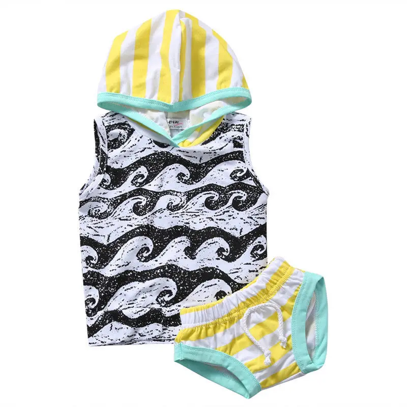 Baby Boys Tops Hooded T-Shirts Shorts Outfits Set Clothing Cotton 2PCS Newborn Boy Clothes |