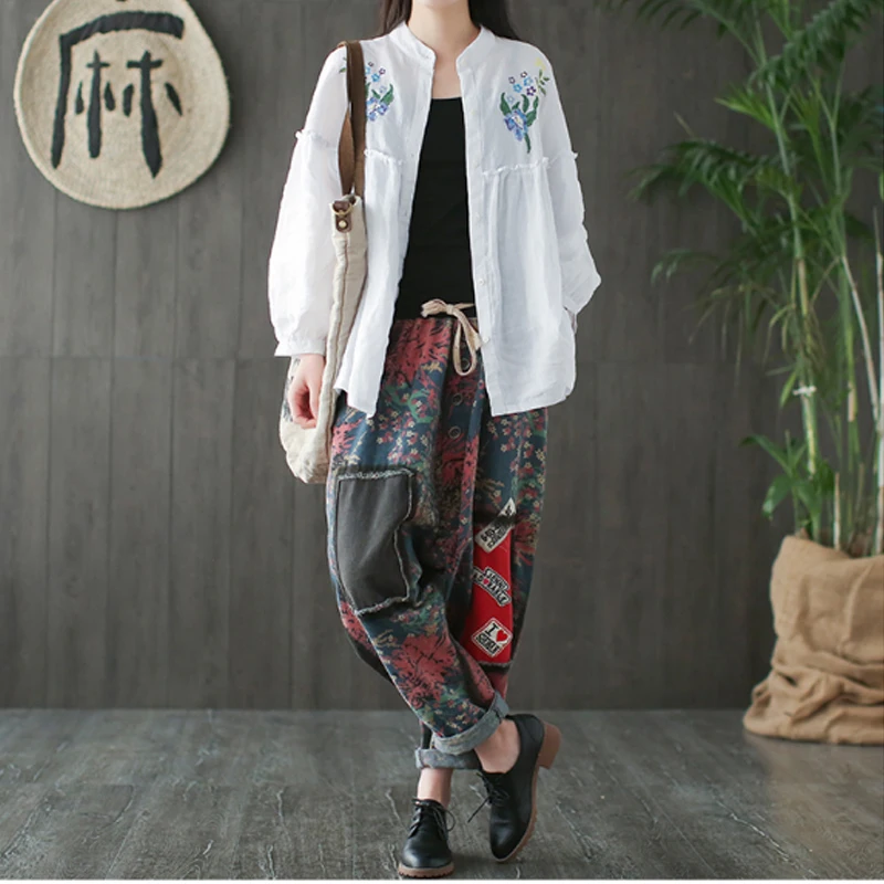 2018 Spring New Embroidery Long Sleeve Women's Shirt Loose Big Size Cardigan For Women Top Female Cotton Linen Blusa Feminina |