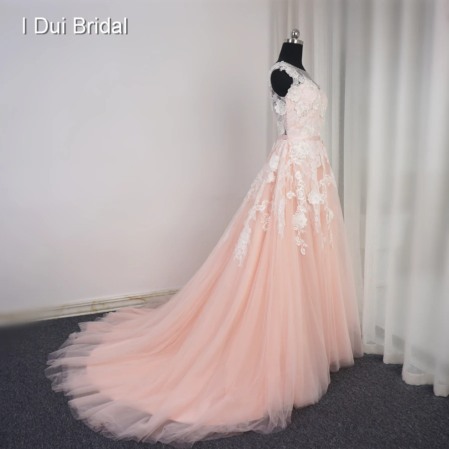Кружевное свадебное платье со шлейфом без рукавов|blush wedding dress|vestido de noivawedding dress |