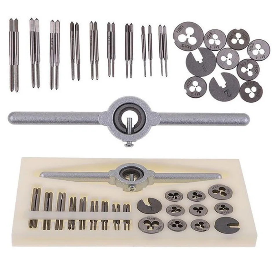 

31Pcs Mini HSS Metric Thread Plugs Taps Dies Wrench Handle Set M1-M2.5 Screw New JUL30_33