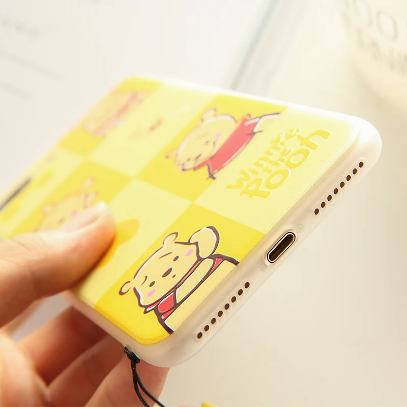 For iPhone X cartoon Winnie bear case for 6 6s plus relief pattern cute animal phone cover 7/8 hard + strap |