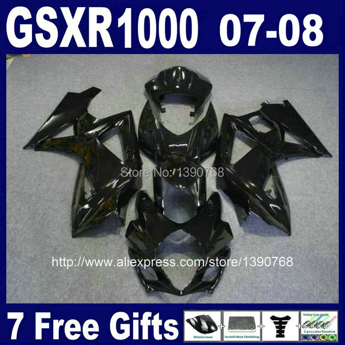 ABS полный обтекатель комплект для SUZUKI K7 GSXR1000 2007 2008 Все глянцевые черные
