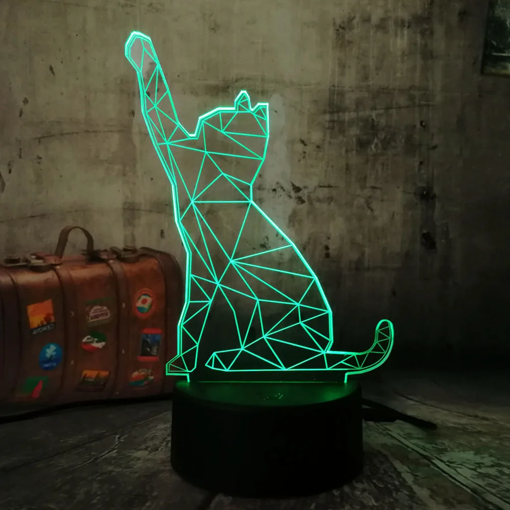 Amroe 3D светодиодный ночной Светильник Lampara Cat Animal 7 цветов флэш светильник