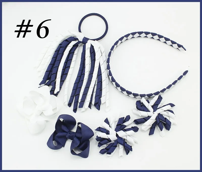 6pcs/set girl hair hoop accessories korker Ponytail streamers woven headbands ties bows clips curly ribbon corker PD026 | Детская одежда