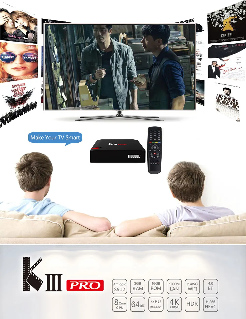 MECOOL KIII PRO Amlogic S912 Android 7,1 ТВ коробка DVB-S2 DVB-T2 DVB-C 3 Гб оперативной памяти, 16 Гб встроенной памяти, Декодер каналов кабельного телевидения поддержка Clines 2,4G/5G Wi-Fi OTA update