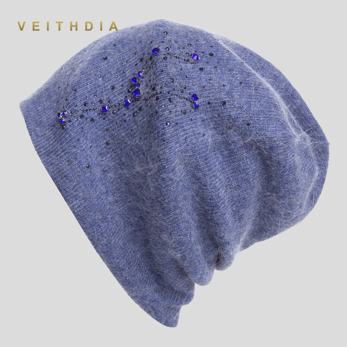 Женские кашемировые шапки VEITHDIA повседневные двухслойные вязаные с кристаллами