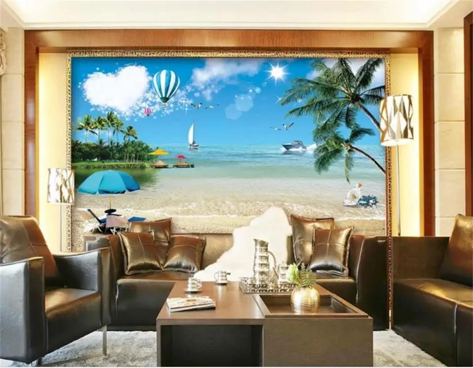 

Пользовательские росписи 3D фото обои Гостиная диван фон обои лето пляж морской пейзаж картина обои домашний декор