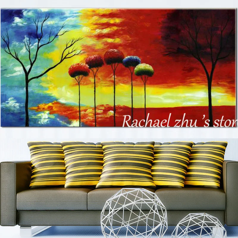 Большой размер Ручная роспись абстрактный Цвет Красочный Облако пейзаж масляная