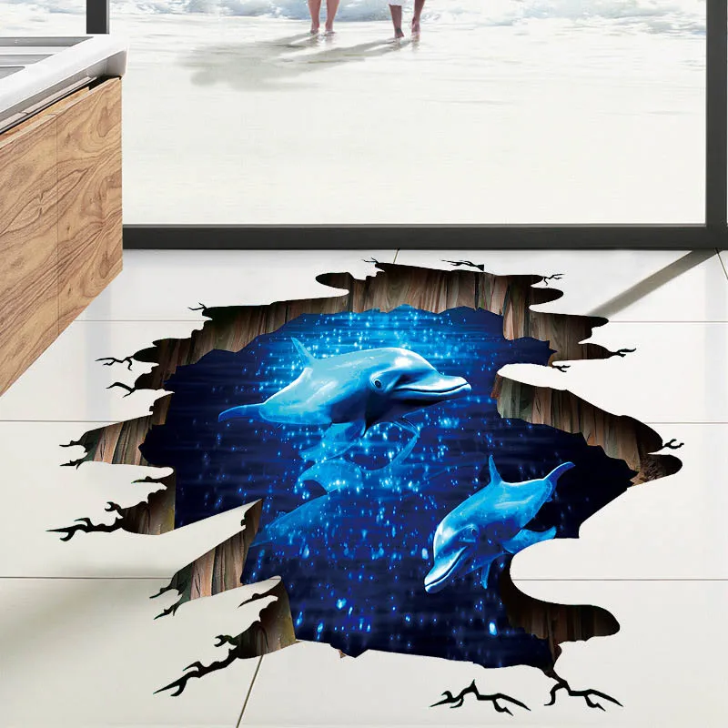 Креативная настенная 3d наклейка 60x90 см в виде дельфина глубоководного моря для