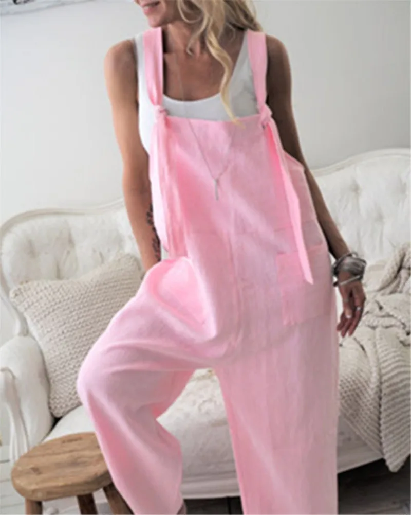 Женские Мешковатые комбинезоны без рукавов с карманами Модные свободные длинные