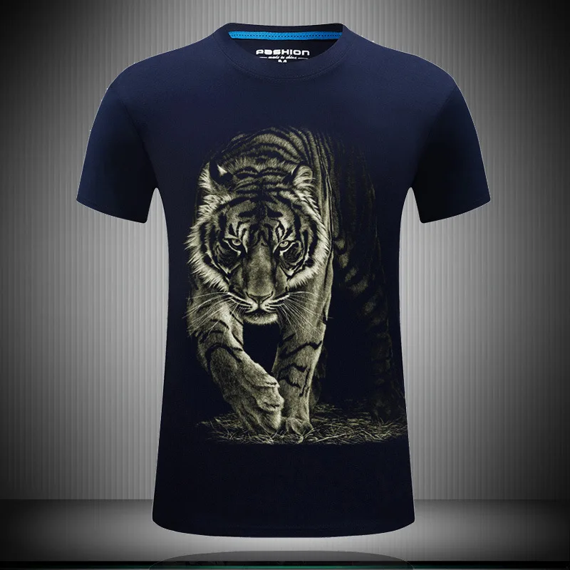 Мужские 3D футболки с принтом тигра коротким рукавом графические круглые топы