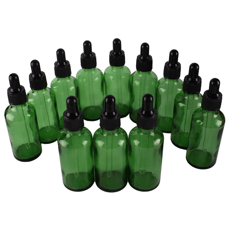 

12pcs 50ml Green Glass Dropper Bottles with Pipette for essential oils aromatherapy lab chemicals