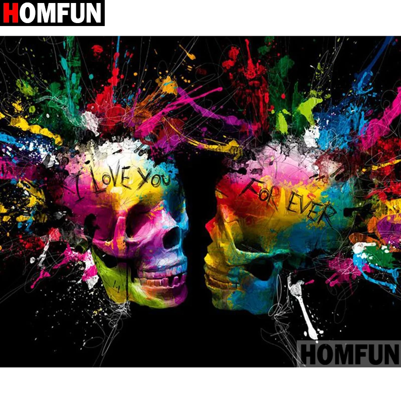 Алмазная живопись HOMFUN A16100 цветной череп с полными квадратными/круглыми стразами