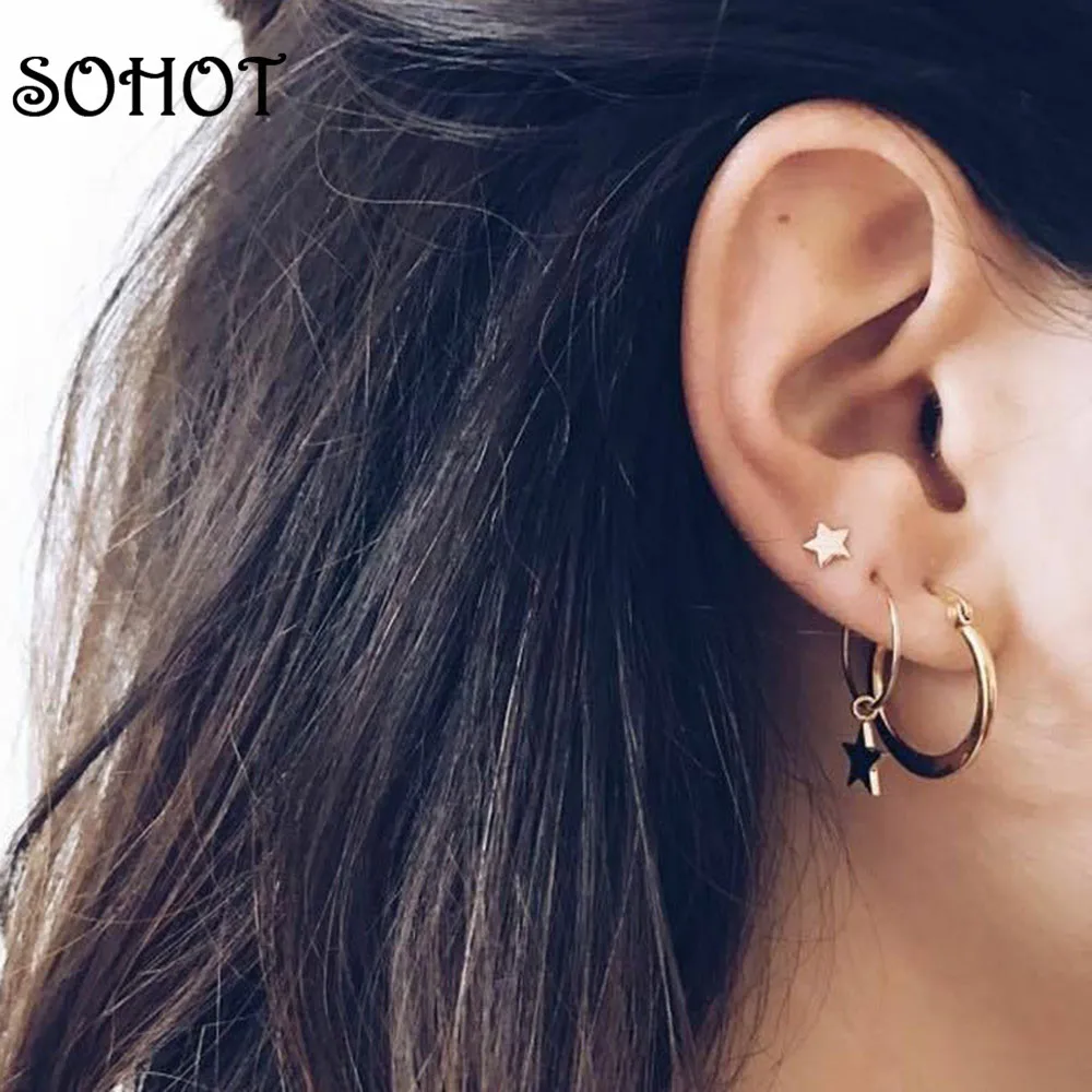 SOHOT 2019 очаровательный женский комплект золотистого цвета серьги кольца милая