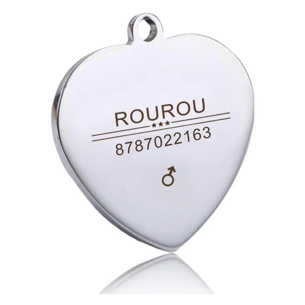 Heart-Silver Гравировка, идентификационная бирка для питомцев, нержавеющая сталь, бирки для собак, кошек, Именные Бирки, ошейник, аксессуары, подвеска на заказ, серебро, золото, розовое золото, черный - Цвет: Heart-Silver