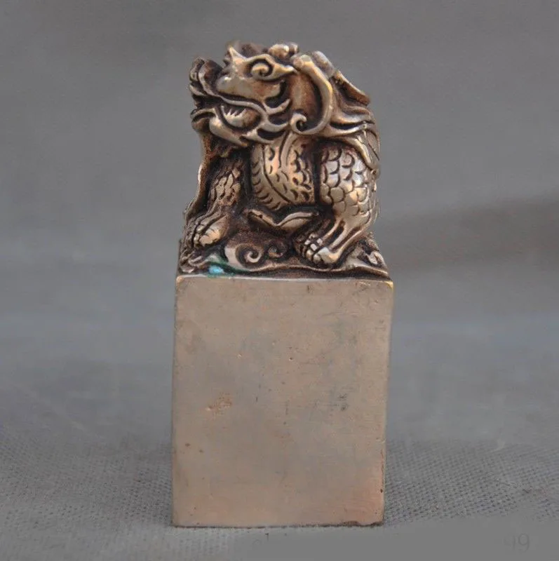 

wedding decoration old Chinese Tibetan silver Dragon turtle statue seal stamp signet new Year
