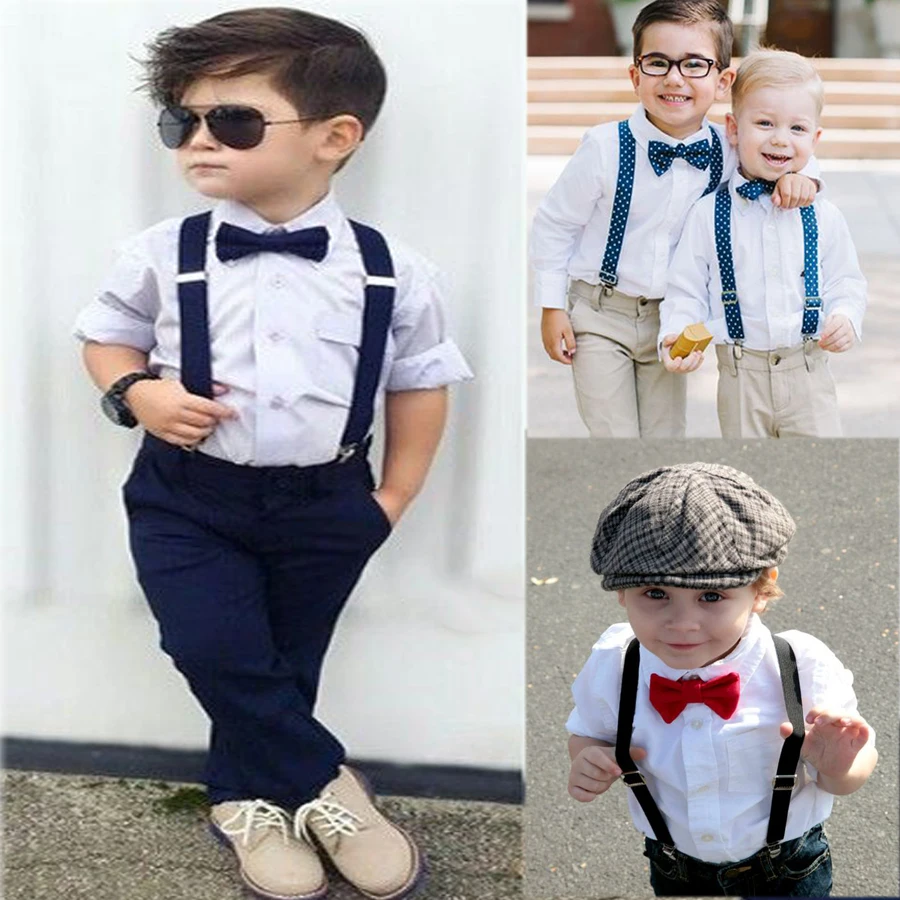 Модный комплект из 2 предметов (подтяжки + галстук бабочка) темно синий бабочка