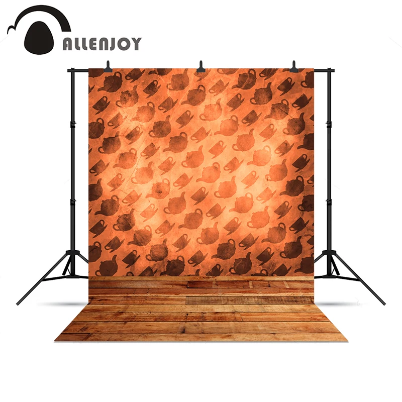 Allenjoy фоны для фотосъемки винтажный деревянный пол желтый чайник фон с чашками