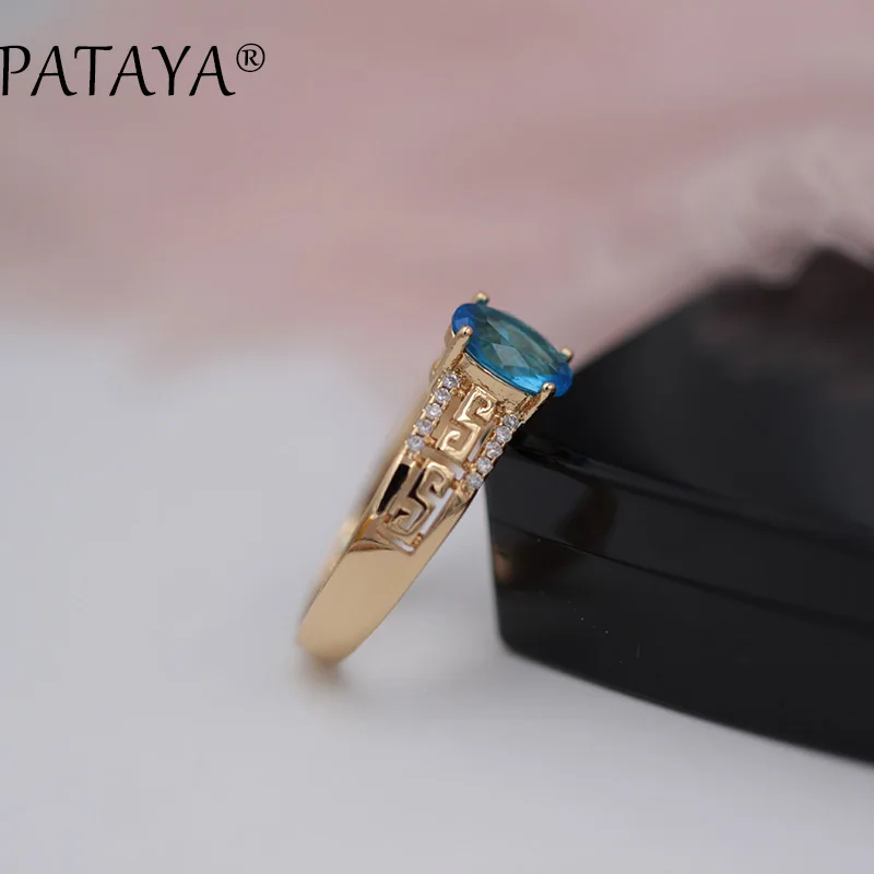 PATAYA, Новое поступление, AAA, овальный, синий, природный Цирконий, кольца для женщин, свадьба, вечеринка, изысканная резьба, ювелирное изделие, 585, розовое золото, полое кольцо