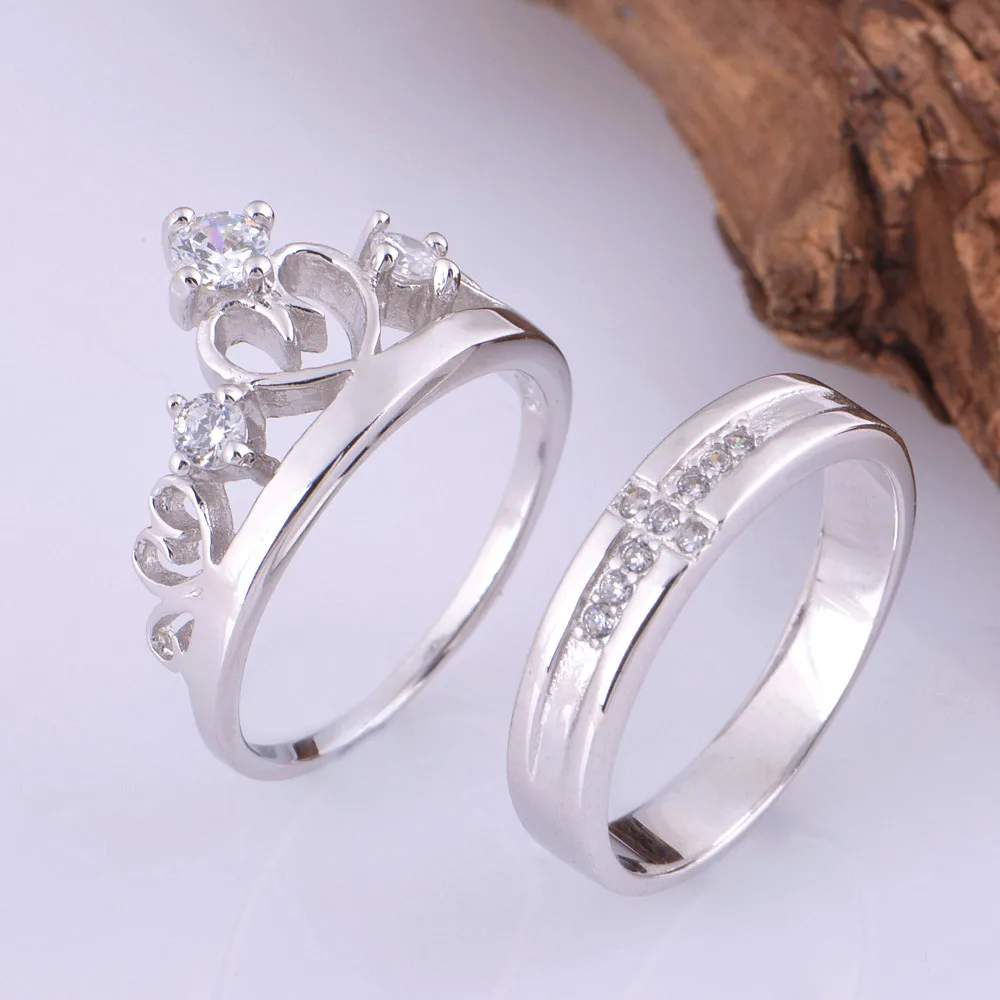 Корона и Крест CZ Diamond Обещание Кольца Пара для Любителей пара Женщин Мужчины Bague