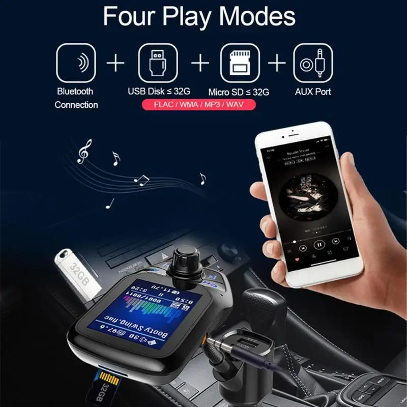 T43 1,8 дюймов Цвет Экран Дисплей Автомобильный MP3-плеер Bluetooth громкой связи FM передатчик QC3.0 быстро Зарядное устройство TF AUX Поддержка карт флеш-накопителей USB