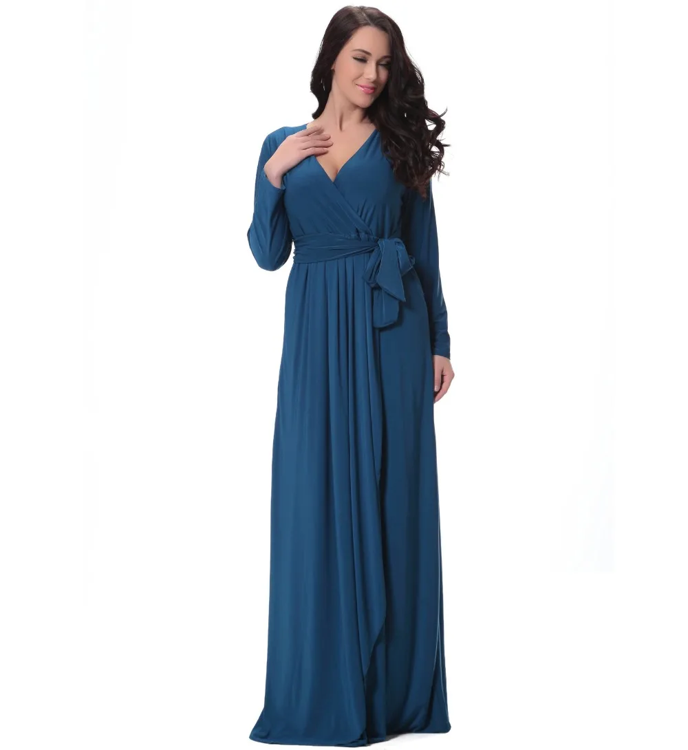 Женское платье с длинным рукавом Jilbabs и Abayas элегантное мусульманское v образным