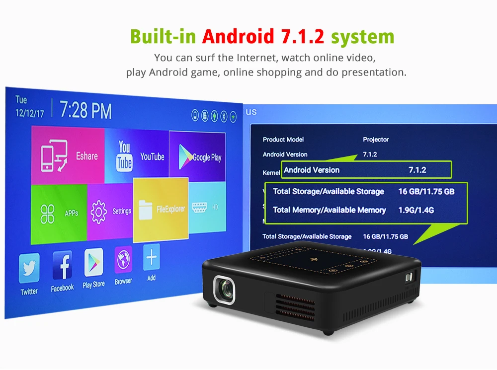 ThundeaL T20 DLP проектор Android 7 мини светодиодный WiFi T5 проектор Bluetooth 2K 4K 3D портативный DLP-100 проектор батарея домашний кинотеатр