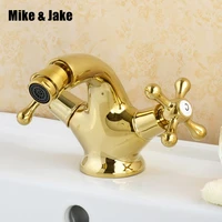 free shipping gold bidet faucet shaft tap double handle golden basin bidet mixer crane antique brass tap bathroom faucet