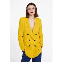 women blazers and jackets suit spring new yellow temperament commuter double breasted jacket office ladies jacket