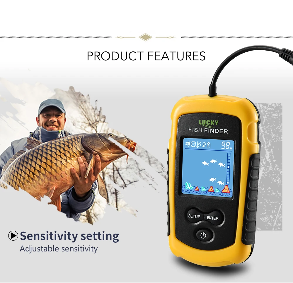 Рыболокаторы Sonar эхолот сигнализации преобразователя Fishfinder с Цвет Дисплей 0 7-100 м
