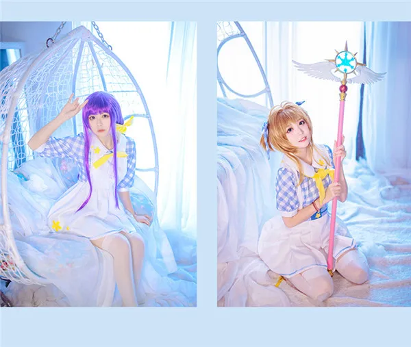 Cardcaptor Sakura кимоно Сакура Томойо Daidouji морской платье принцессы в клетку, платье для костюмированной вечеринки; женские модельные игрушки для подарок на год