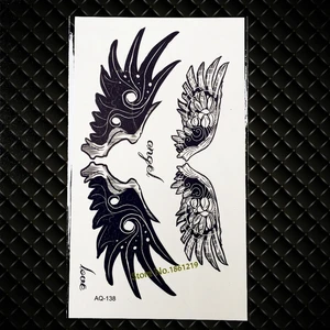 Классные водонепроницаемые черные крылья перо, татуировка, наклейка для мужчин, женский боди-арт, тату на шею, Временные татуировки, наклейки GAQ-138