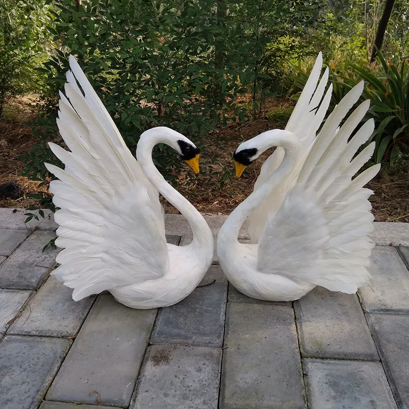 real life toy about 30x45cm couples lovers swans model foam&feathers white swan with wings,home decoration props ,toy gift d0590