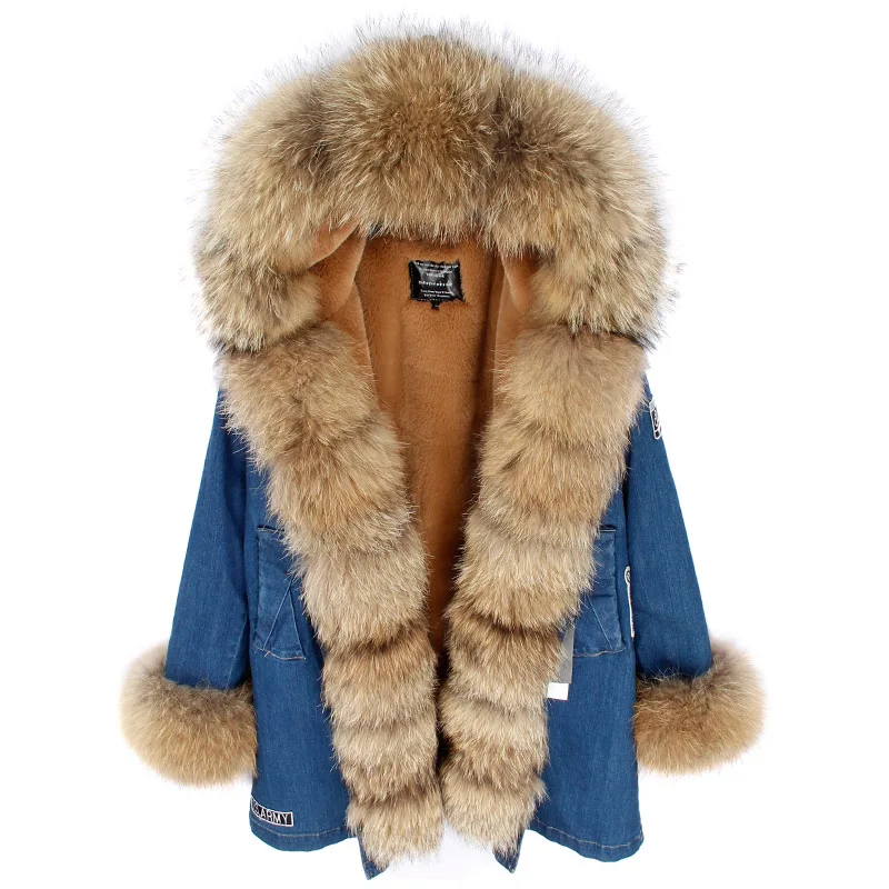 

2020 new parka real fur coat Long fashion woman luxurious raccoon fur collar hooded coat with thick real rex rabbit fur liner