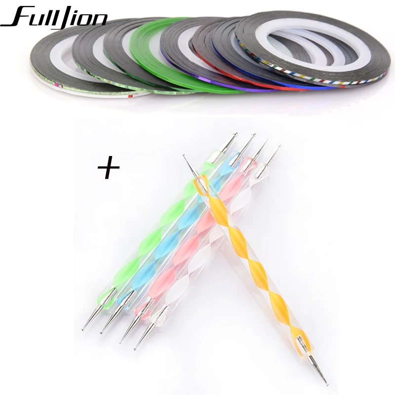 Fulljion 5 шт./компл. dotting pen роспись под мрамор инструмент для маникюра + 10 шт смешанных