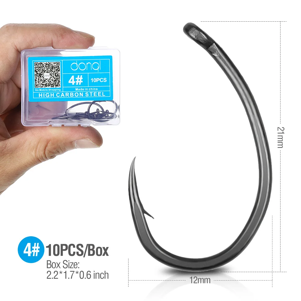 10pcs No.4 DONQL 10/20 штук колючей набор рыболовных крючков кривой круг рыболовный крючок с покрытием Fly рыболовный крючок для ловли карпа для рыбы Рыбалка Катушка аксессуары - Цвет: 10pcs No.4