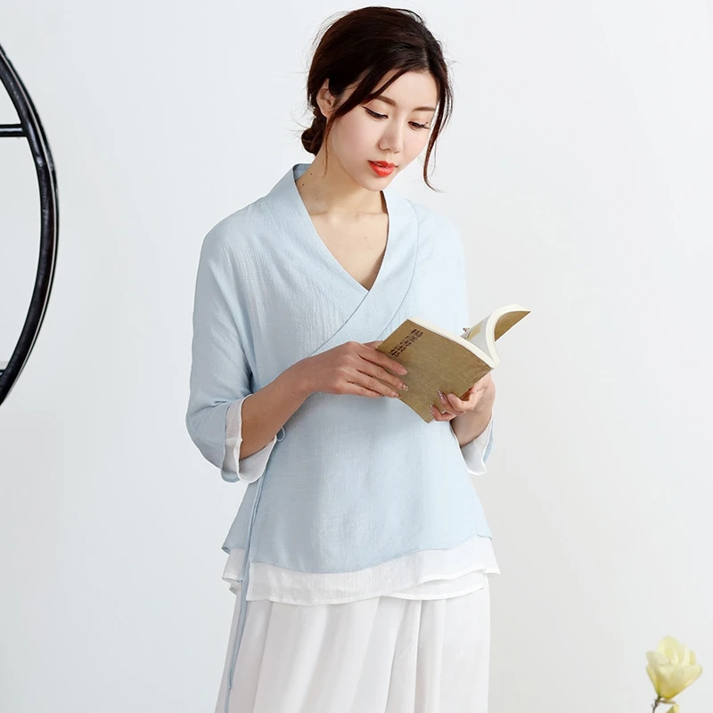 Jacket Elegant Chinese Clothing Lace Vintage Women's Half Sleeve Dress Shirt Double Zen Tea Service | Тематическая одежда и
