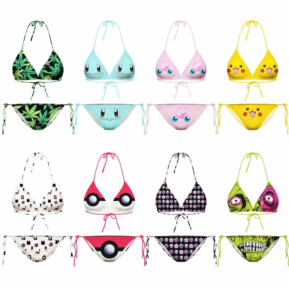 3d принт Покемон Пикачу женщина улыбка Бразильский бикини набор Холтер купальник