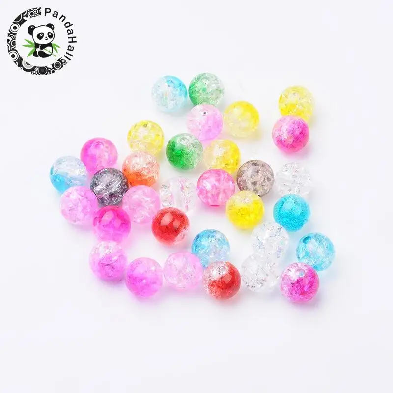 

Two Tone Transparent Crackle Acrylic Beads, Half Spray Painted, Round, Mixed Color, 8mm, Hole: 2mm; about 1892pcs/500g