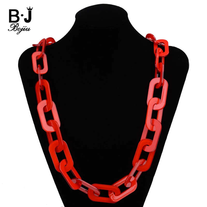 BOJIU 4 Colors Boho Luxury Woman Long Big Acrylic Chain Necklaces Bohemian Jewelry Lady Statement Punk Necklace 2019 NK1005