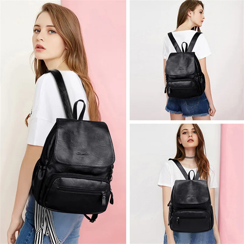 Trend new Women bag Solid Color PU Leather backpacks fashion casual youth student | Багаж и сумки