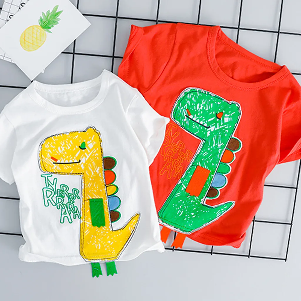 ISHOWTIENDA Baby Boys Summer 2PCS Clothes Sets Toddler Kids Boy Dinosaur Tops T-shirt Patchwork Short Pants Casual Outfits |