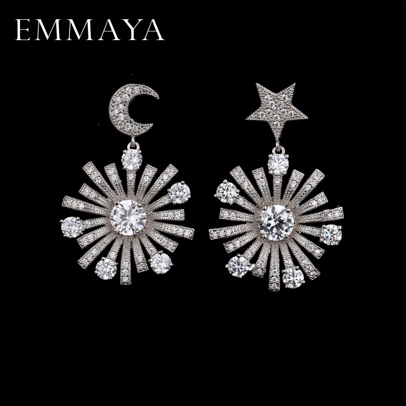 EMMAYA/Новые брендовые серебряные серьги в виде Луны и звезды из циркония для женщин