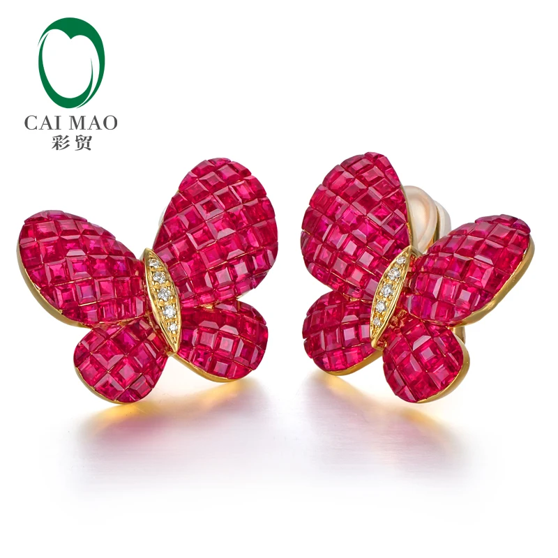 CAIMAO Fine Jewelry невидимое крепление 12.38ct натуральный рубин алмаз 18kt Au750 серьги из желтого золота английский замок