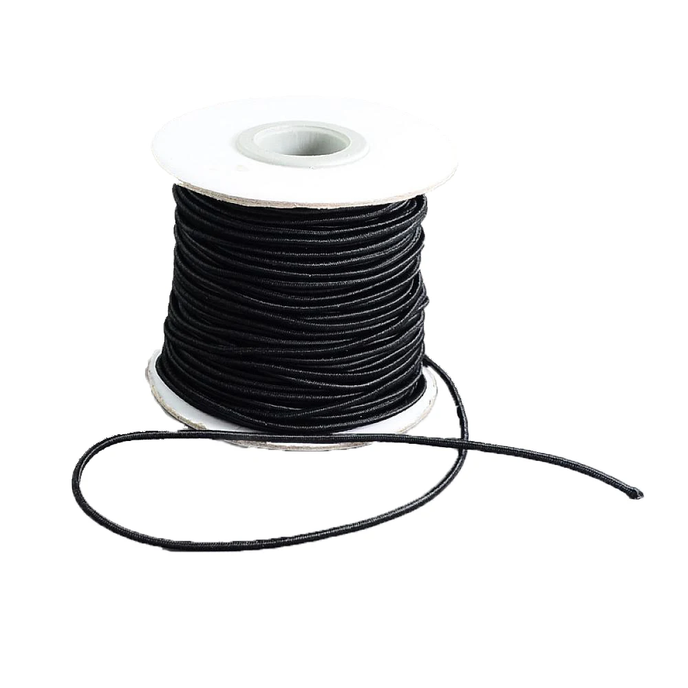 

Pandahall круглый эластичный шнур, с нейлоновой внешней и резиновой внутренней стороны, черный, 2 мм; 30 м/рулон