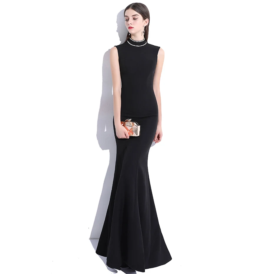 CEEWHY вечернее платье с высокой горловиной элегантные черные вечерние платья