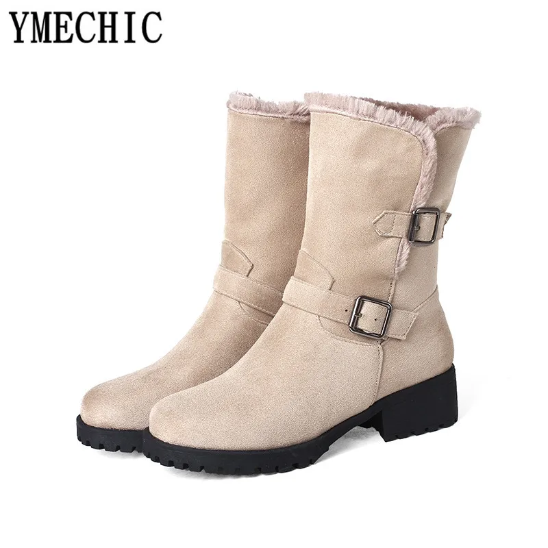 YMECHIC/женская зимняя обувь цвет бежевый коричневый теплые плюшевые зимние ботинки