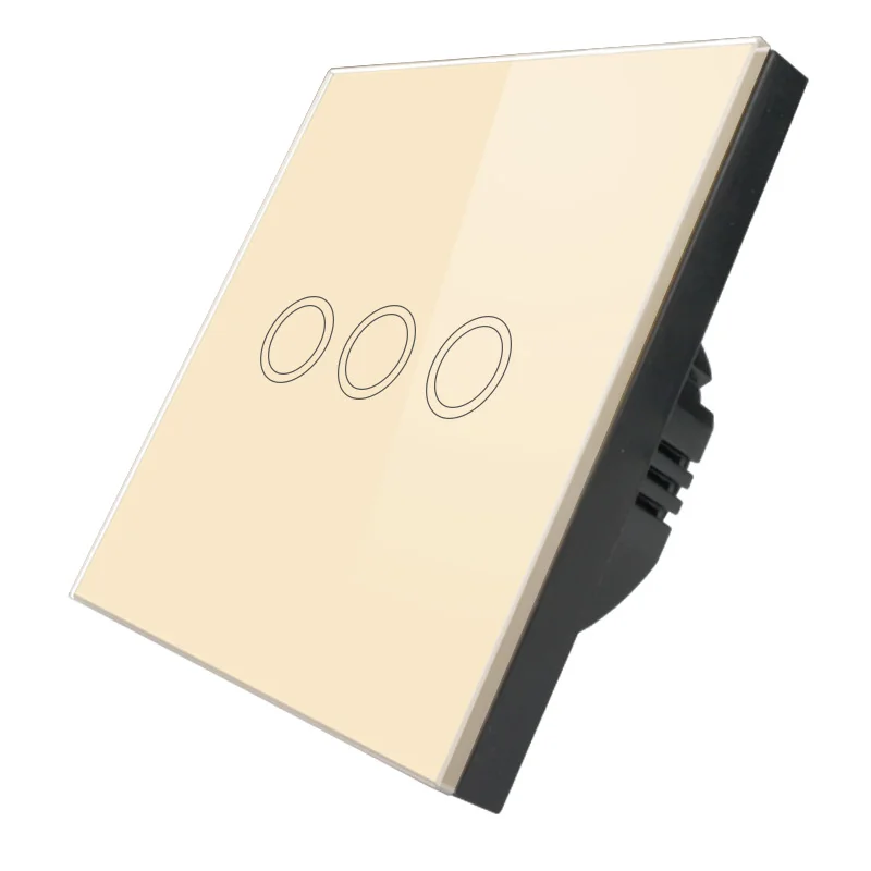 EU/UK Standard Vhome Touch Switch 3 Gang 1 Way Gold Crystal Glass panel Light Screen Wall For LED Lighting | Обустройство дома