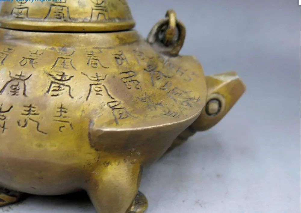 Китайская латунная медная черепаховая черепаха Красивый Чайничек чайник | Дом и