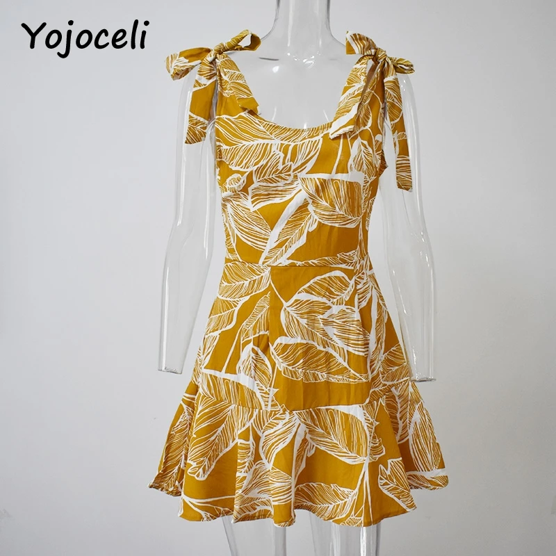 Yojoceli Лето 2018 chic печати Сарафан Женщины boho хлопка платье с рюшами Короткая